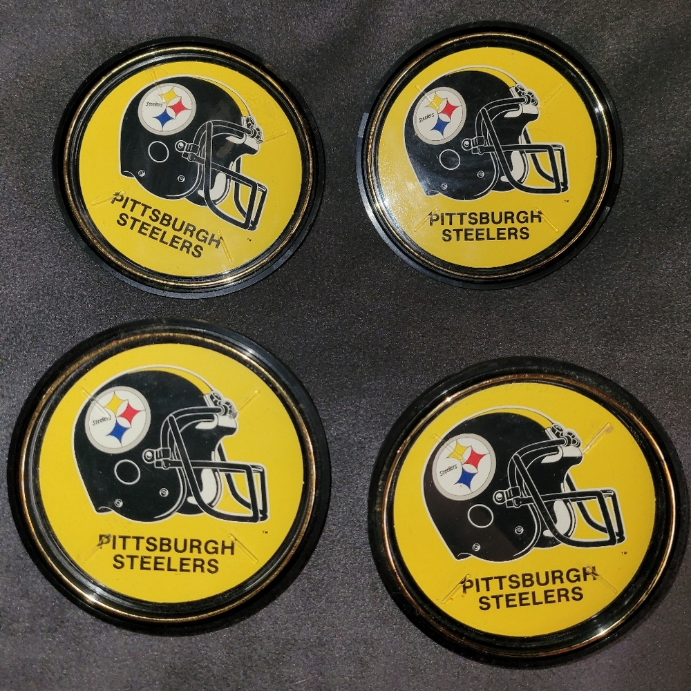 Set Of 4 Vintage NFL Pittsburgh Steelers Coasters With Cork Bottom